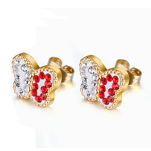 Women's Stainless Steel Red Butterfly Stud Earrings