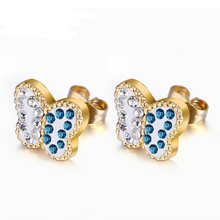 Women's Stainless Steel Blue Butterfly Stud Earrings