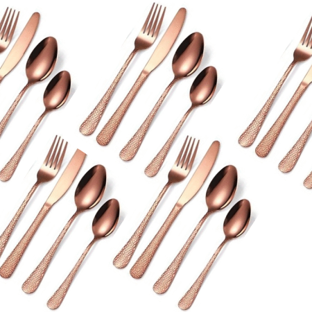 Geneva Rose Gold Hammered Stainless Steel Cutlery Sets