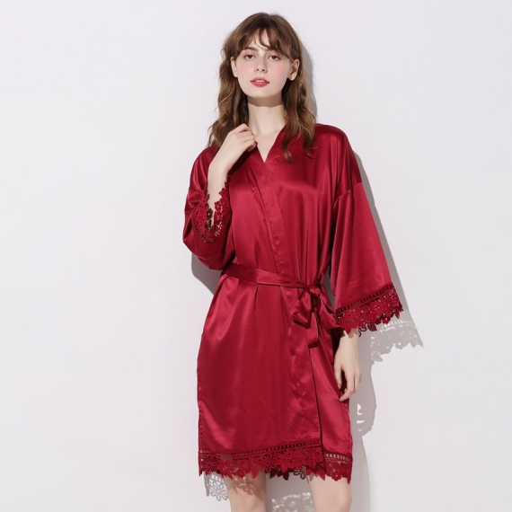 Miranda Women's Short Lace Silk Bath Robes