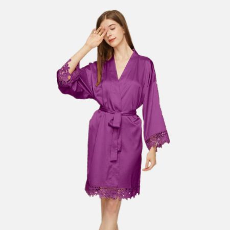 Miranda Women's Short Lace Silk Bath Robes